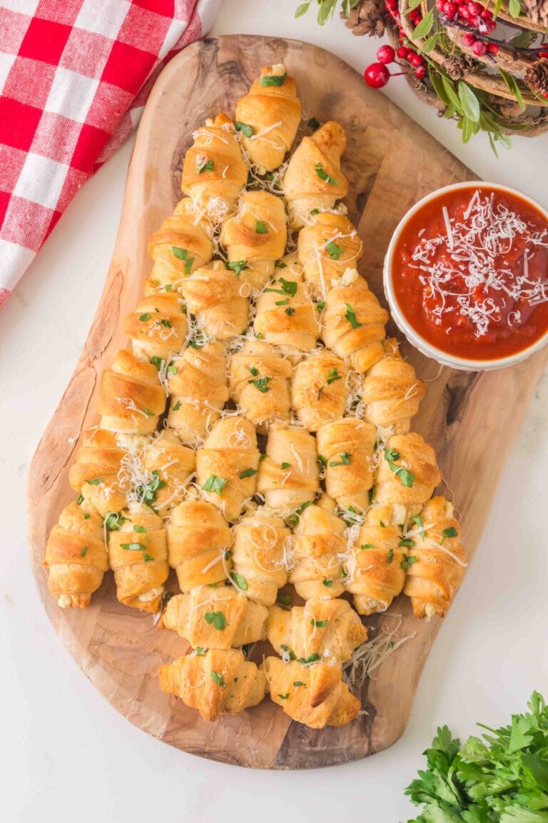 Overhead of a Christmas Tree Appetizer.