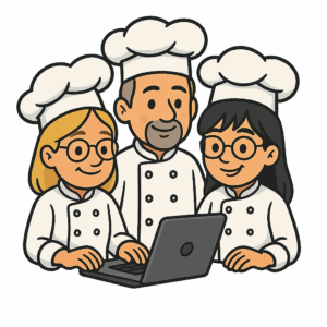 chefs around laptop