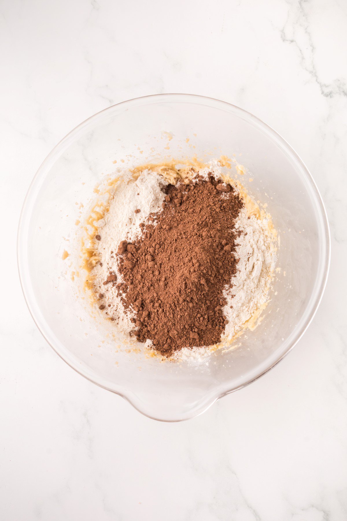 Cocoa and flour added.