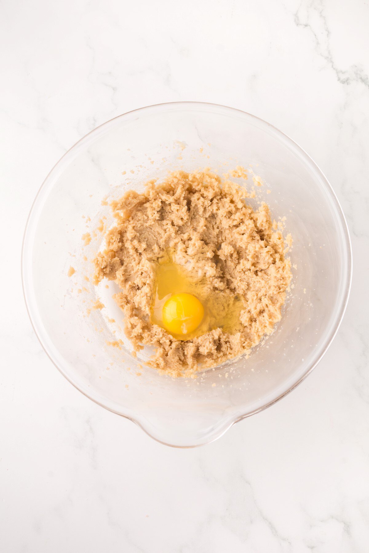Eggs added to the butter and sugar mixture.