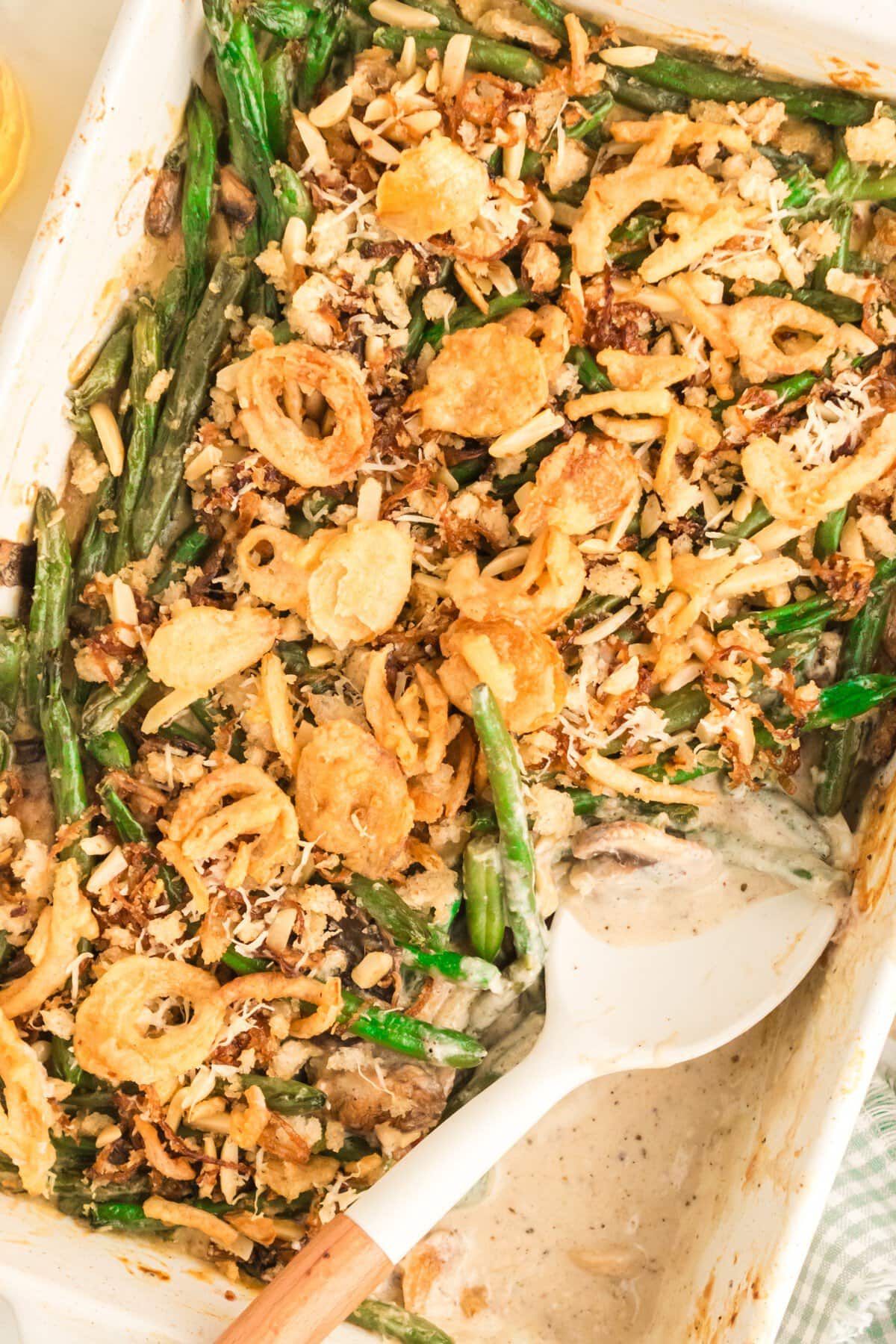 Scooping out from a Green Bean Casserole.