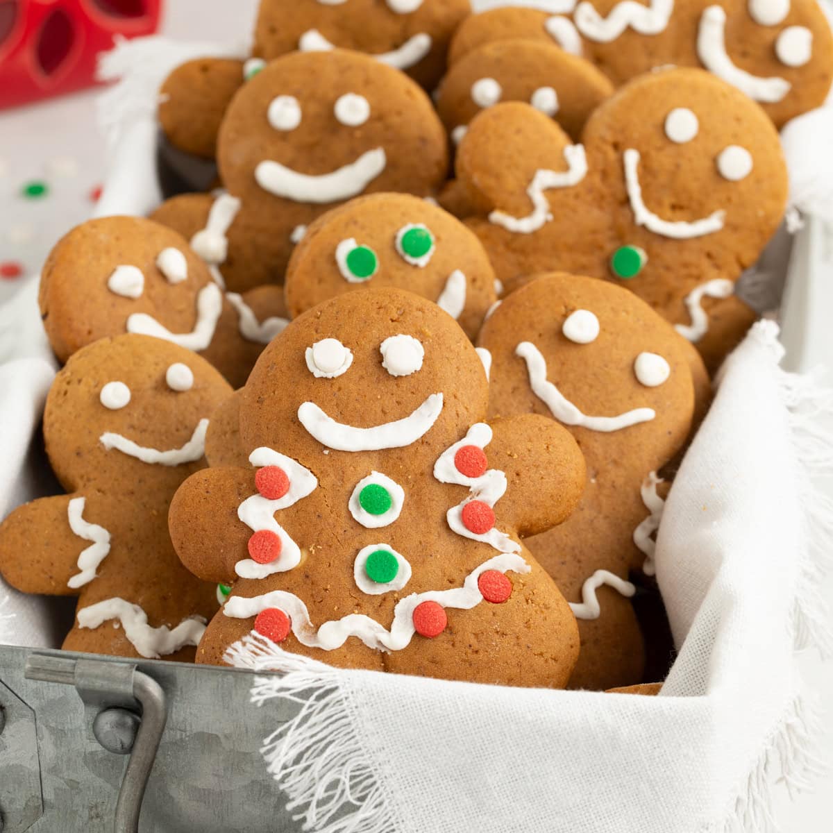 Gingerbread Men in a tin container. 