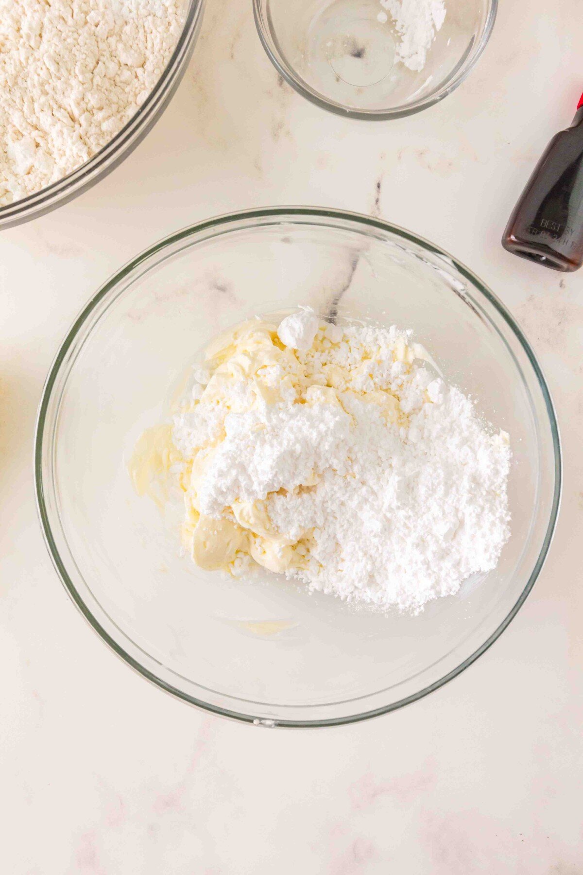 Cream cheese and icing sugar. 