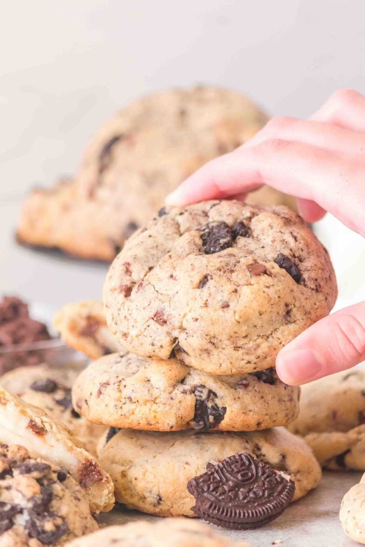 Picking up on of the cookies. 