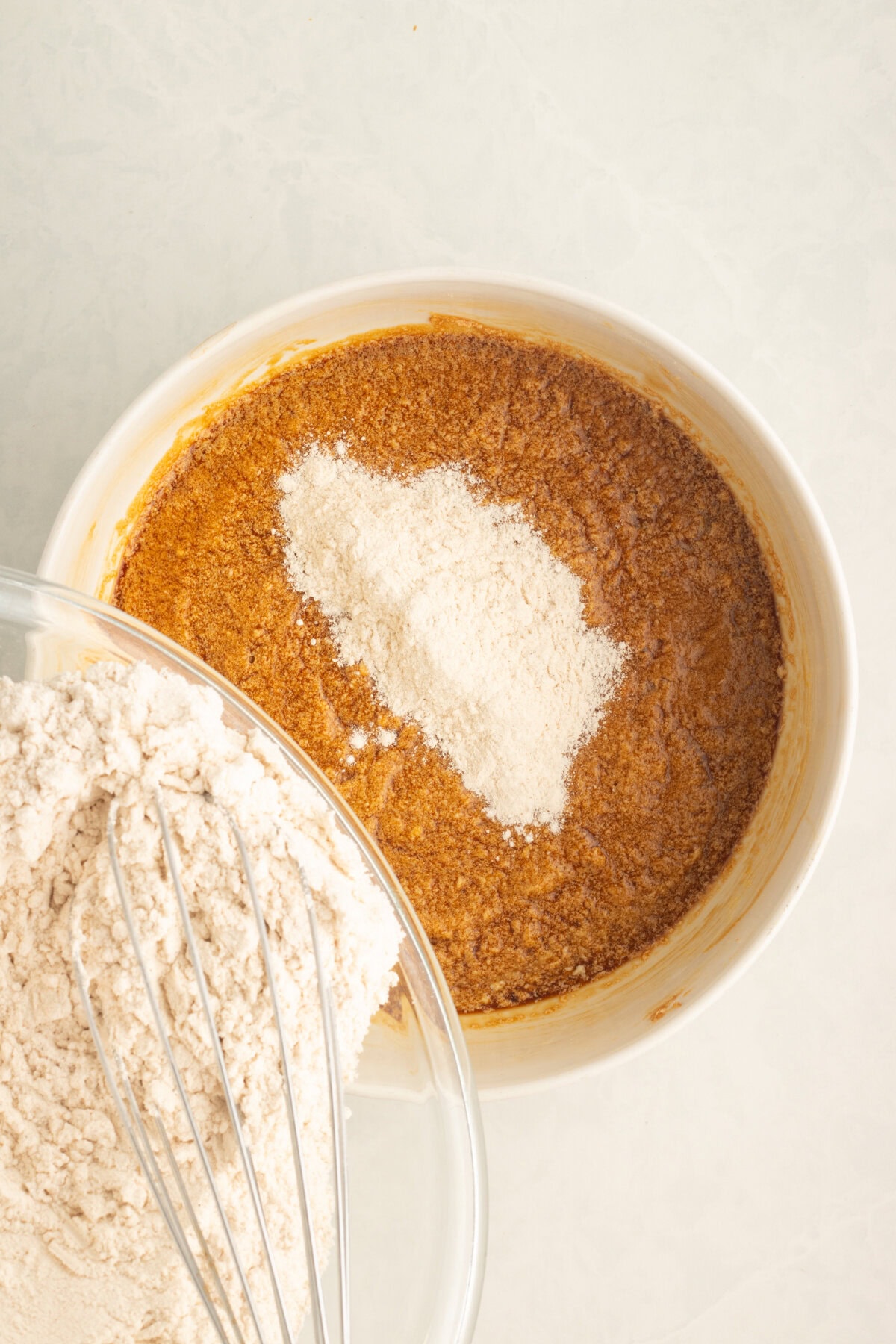 Adding dry ingredients. 