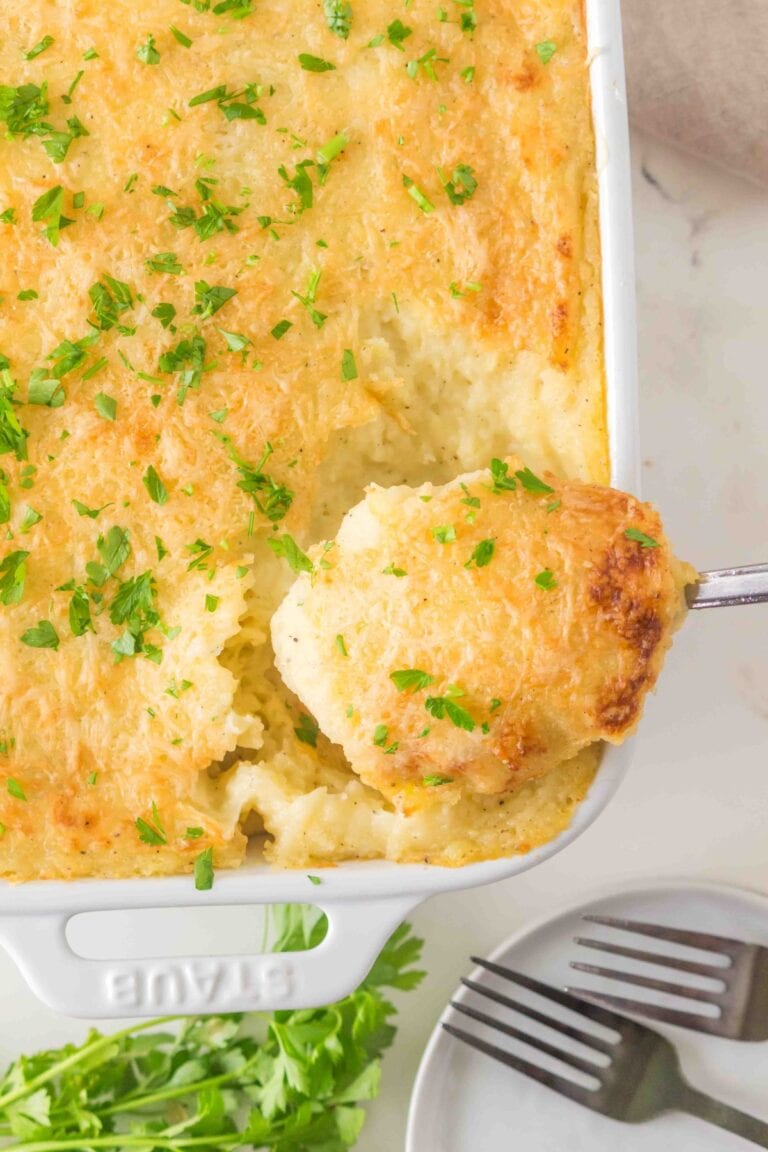 Spoonful out of the casserole dish.