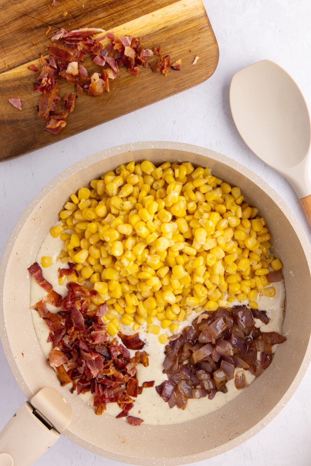 Corn, bacon and onion added.