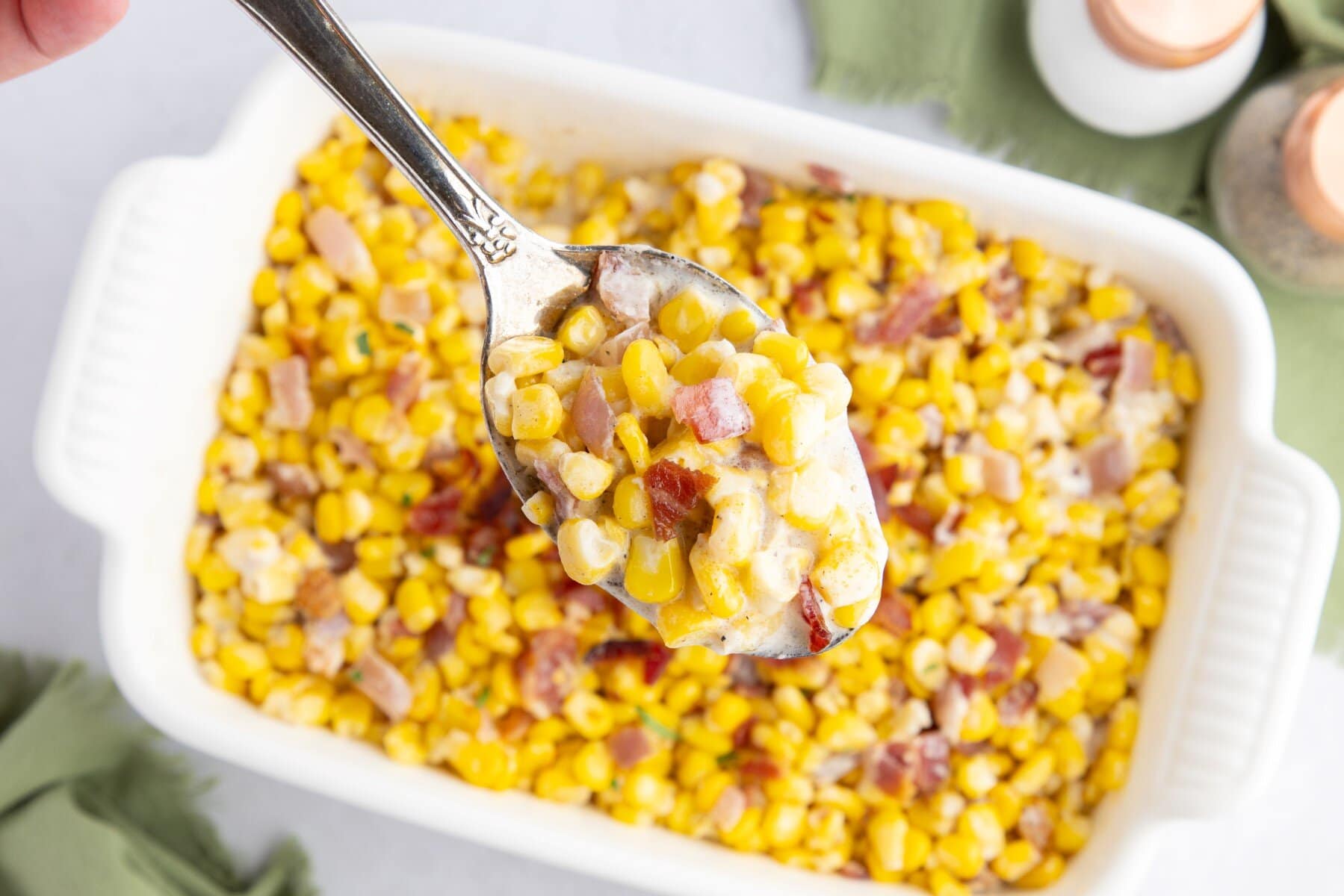Spoonful of creamed corn.
