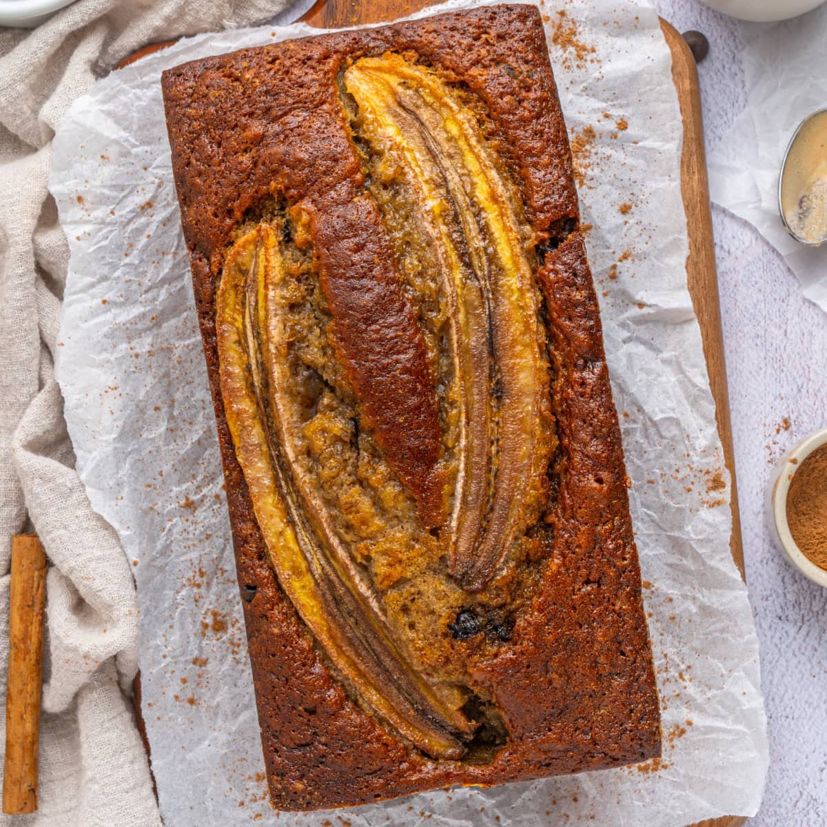 Overhead of banana bread.
