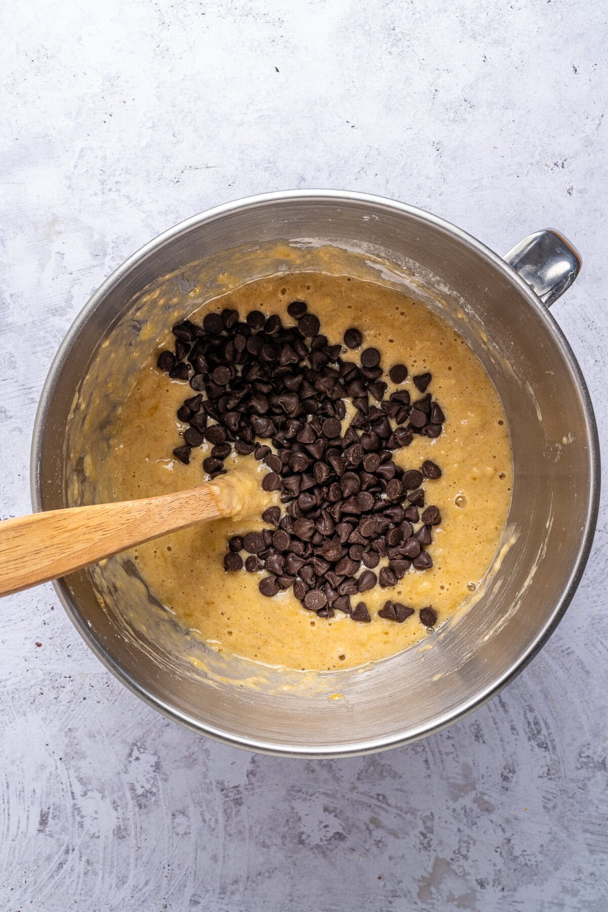 Adding the chocolate chips.