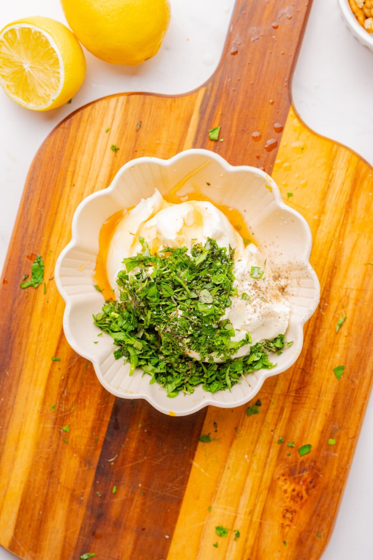 Goat cheese ingredients in a bowl.