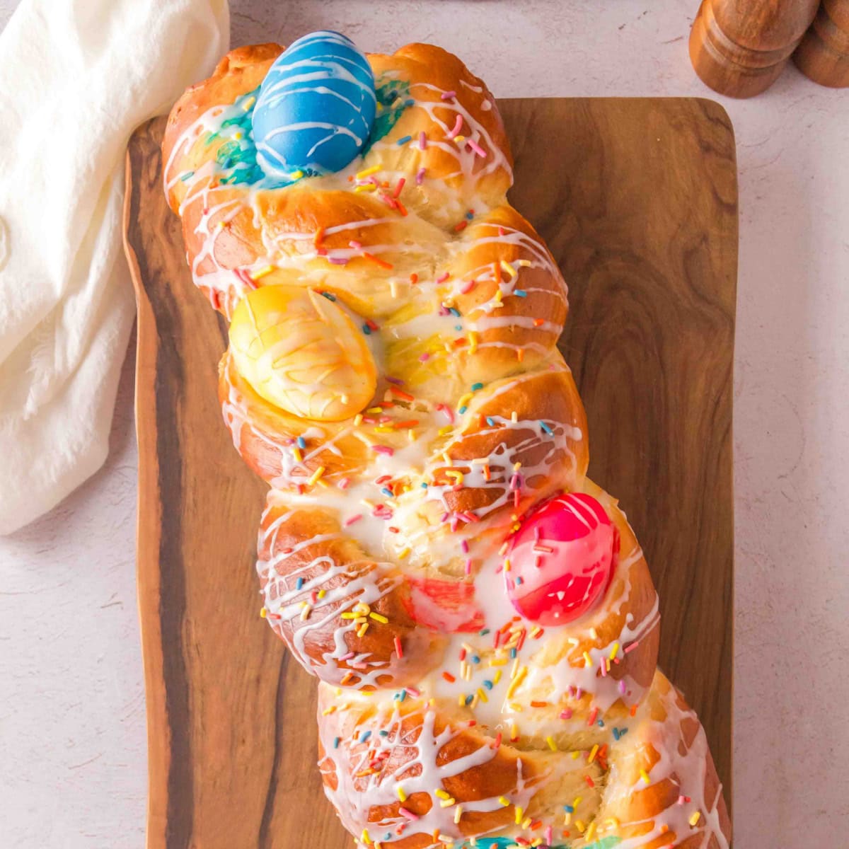 Italian Easter Bread from overhead. 