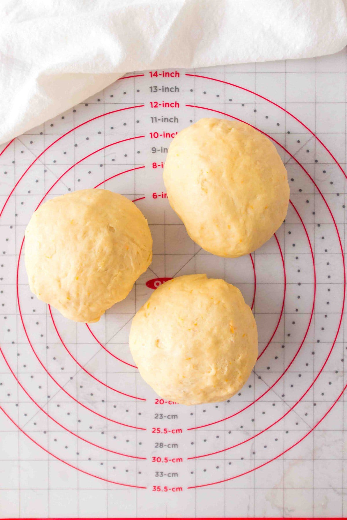 Dough divided into three. 
