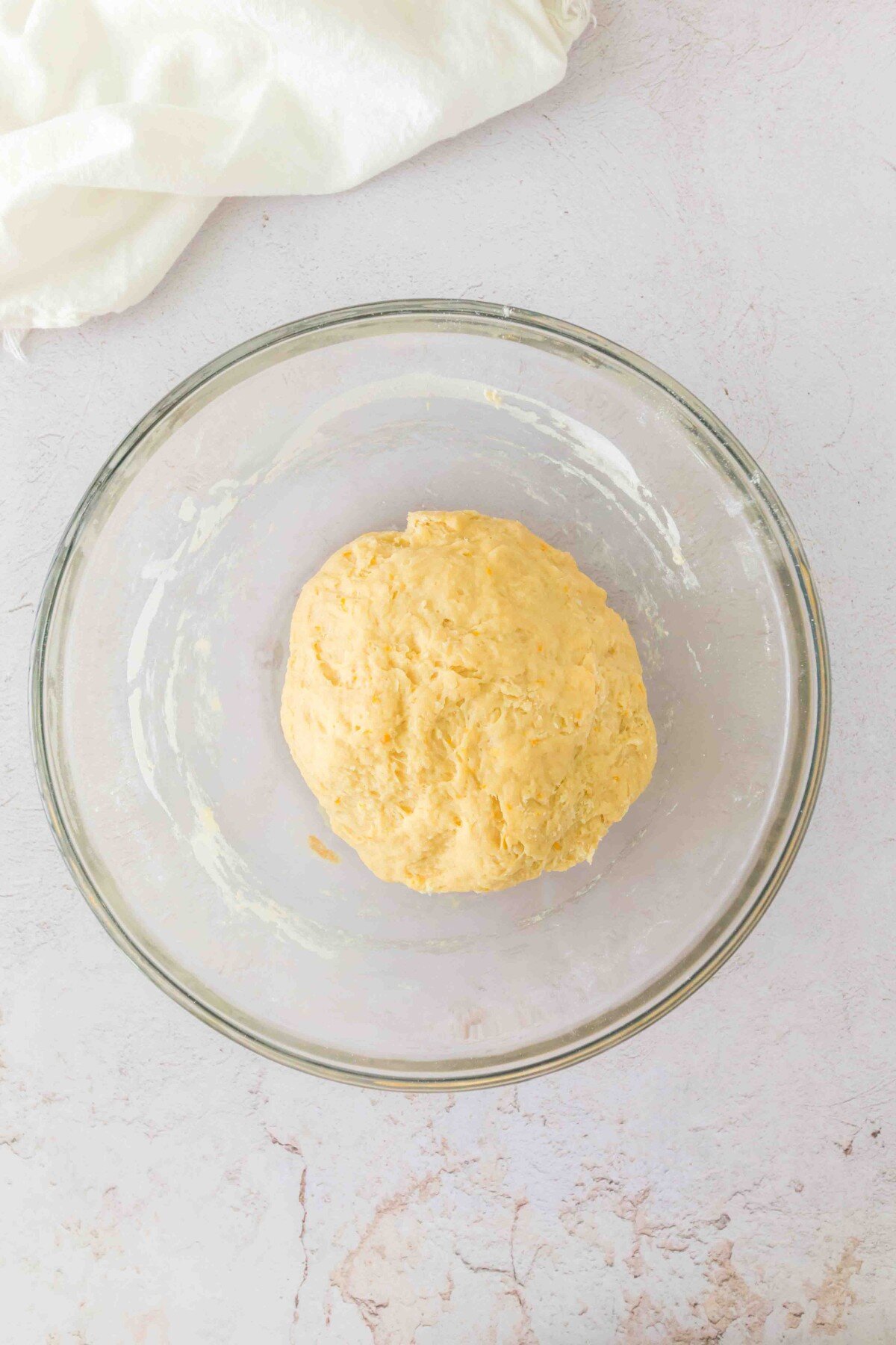 Dough ball in bowl. 