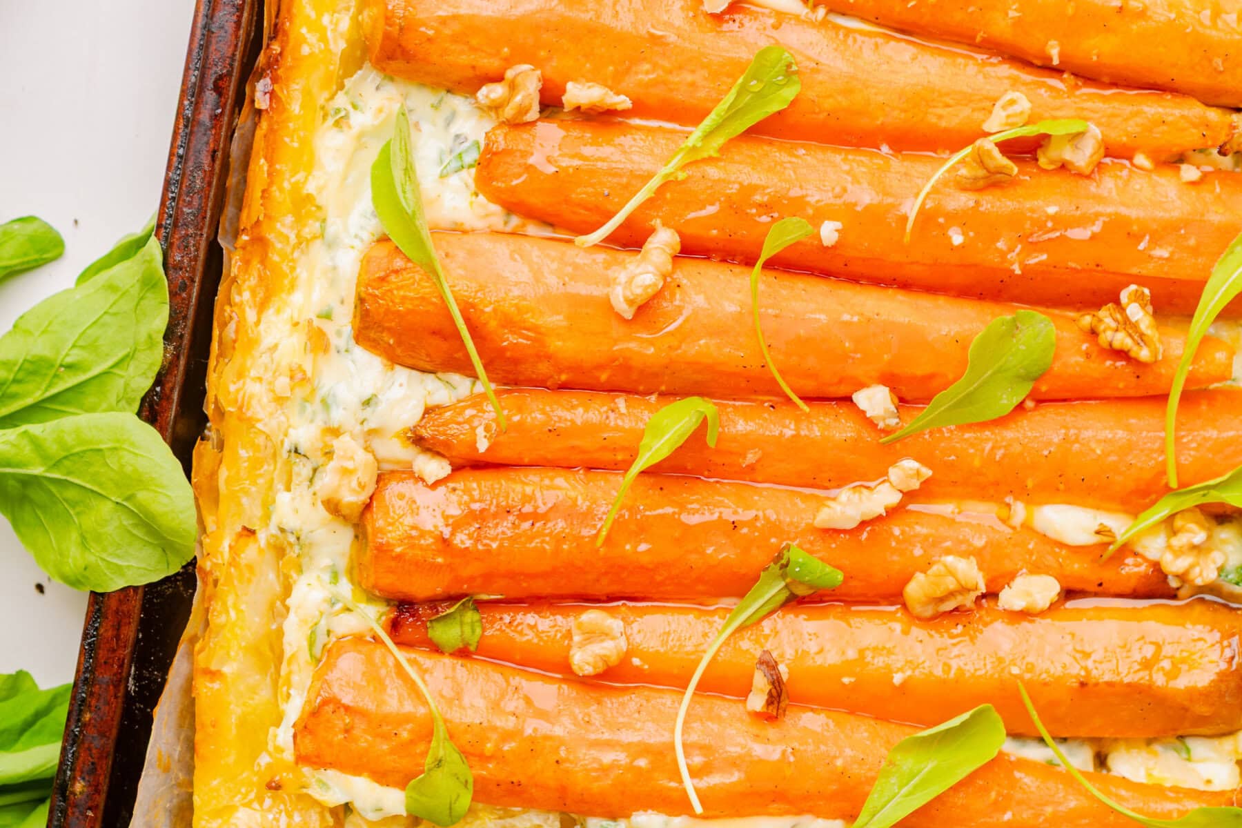 Close-up of Roasted Carrot Tart.
