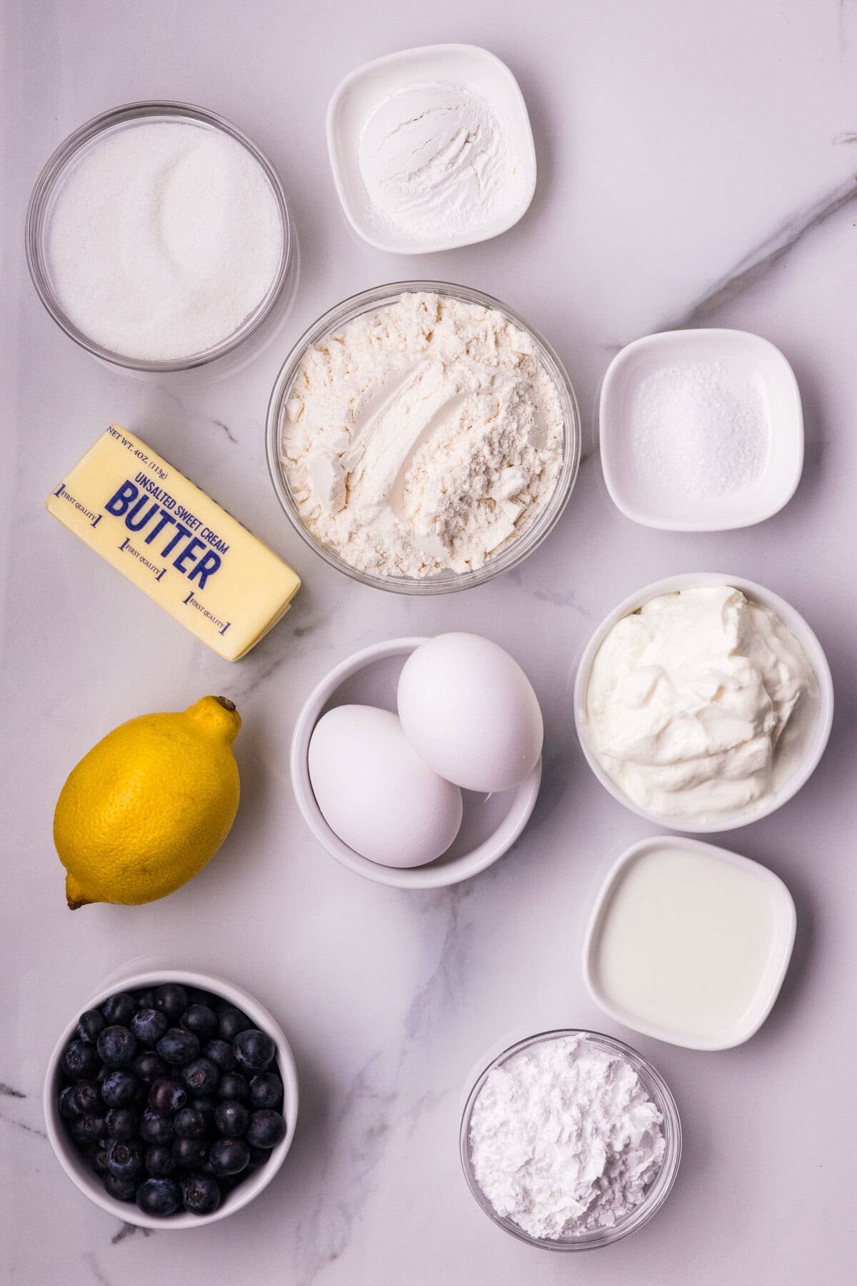 Ingredients to make Lemon Blueberry Loaf.