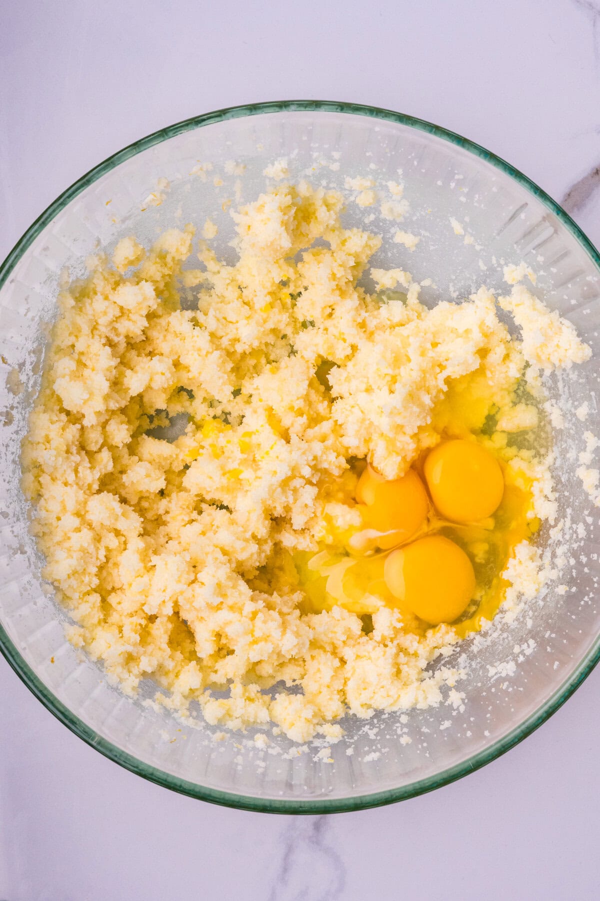 Eggs add to the batter mixture.