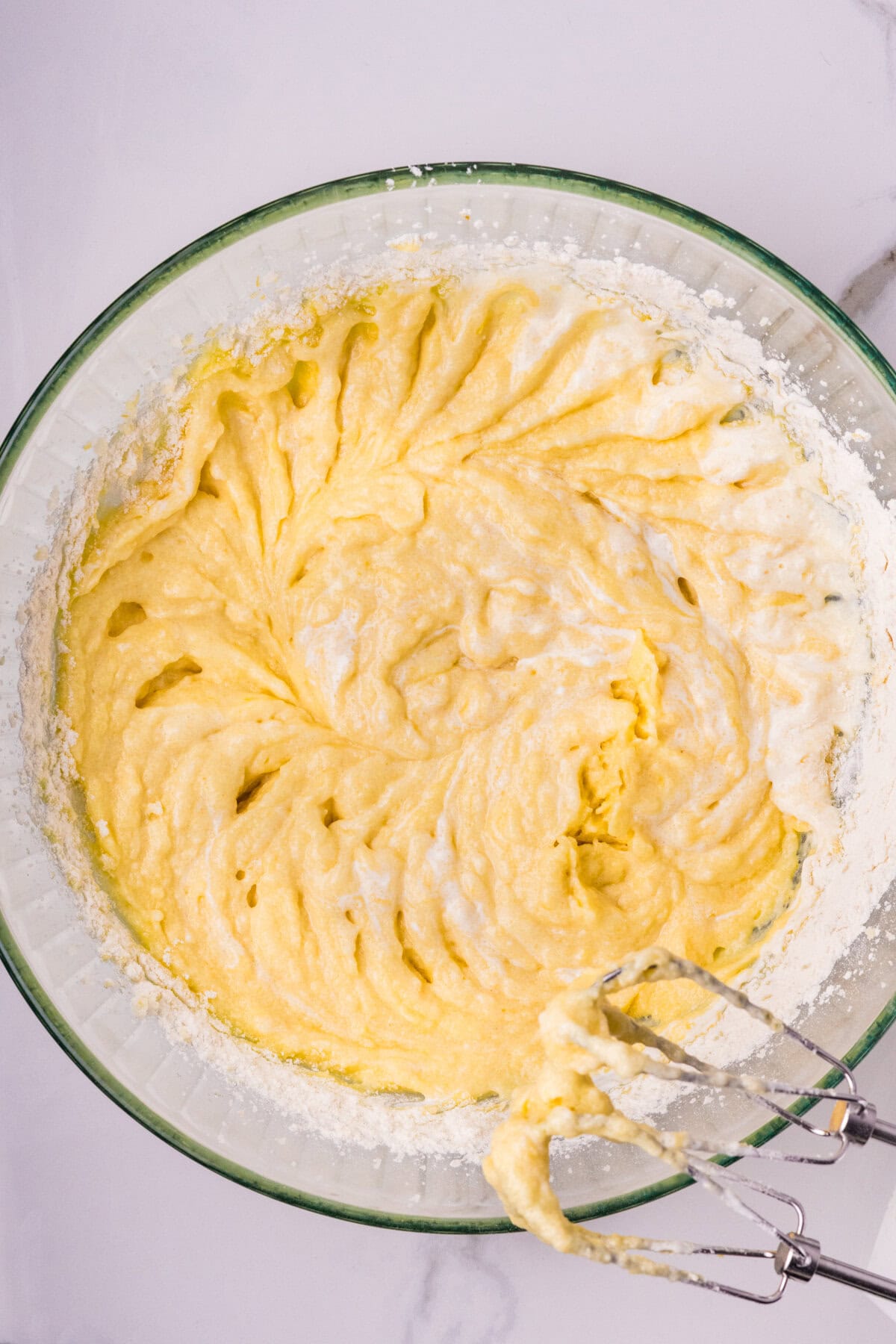 Mixing the batter.