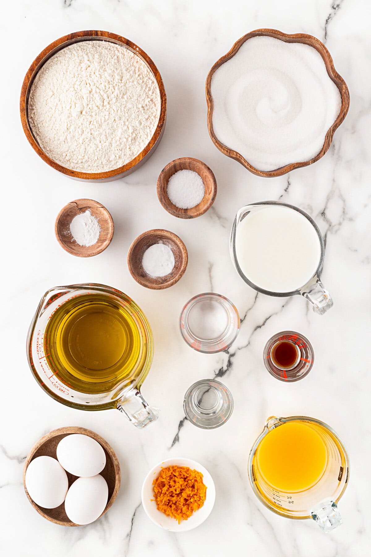 Ingredients for orange olive oil cake.