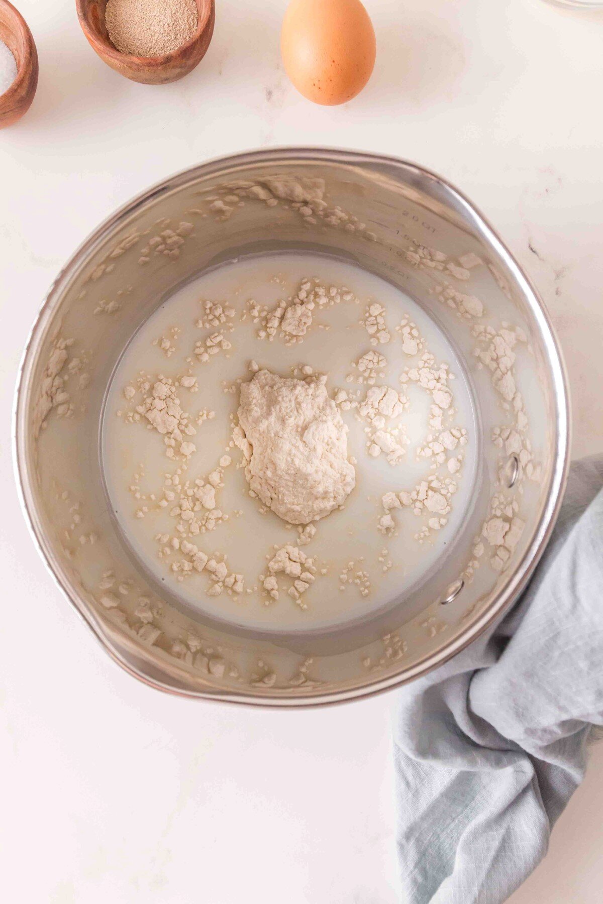 Milk and flour in a saucepan. 
