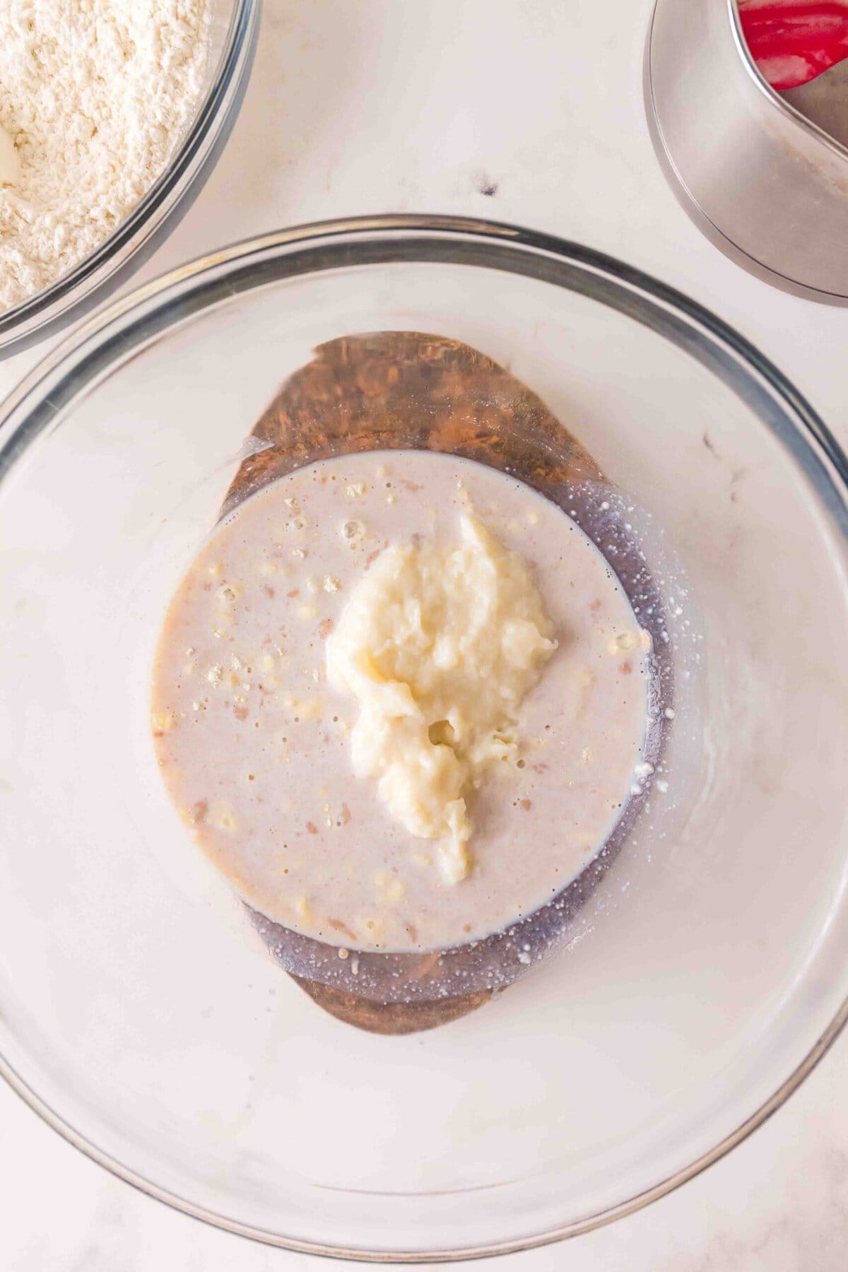 Adding cooled Tangzhong. 