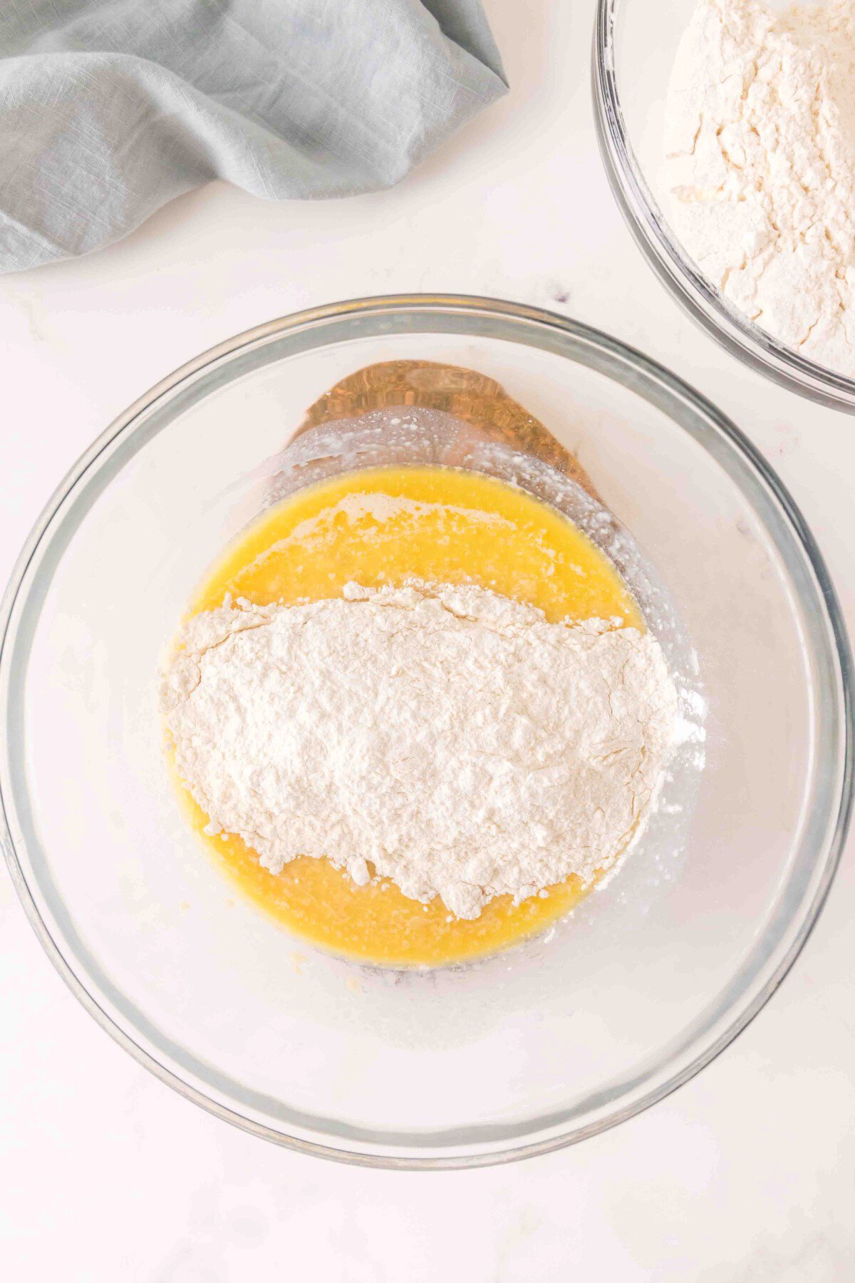 Adding in the flour. 