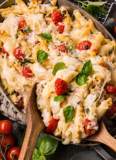 Taking a scoop of pasta.