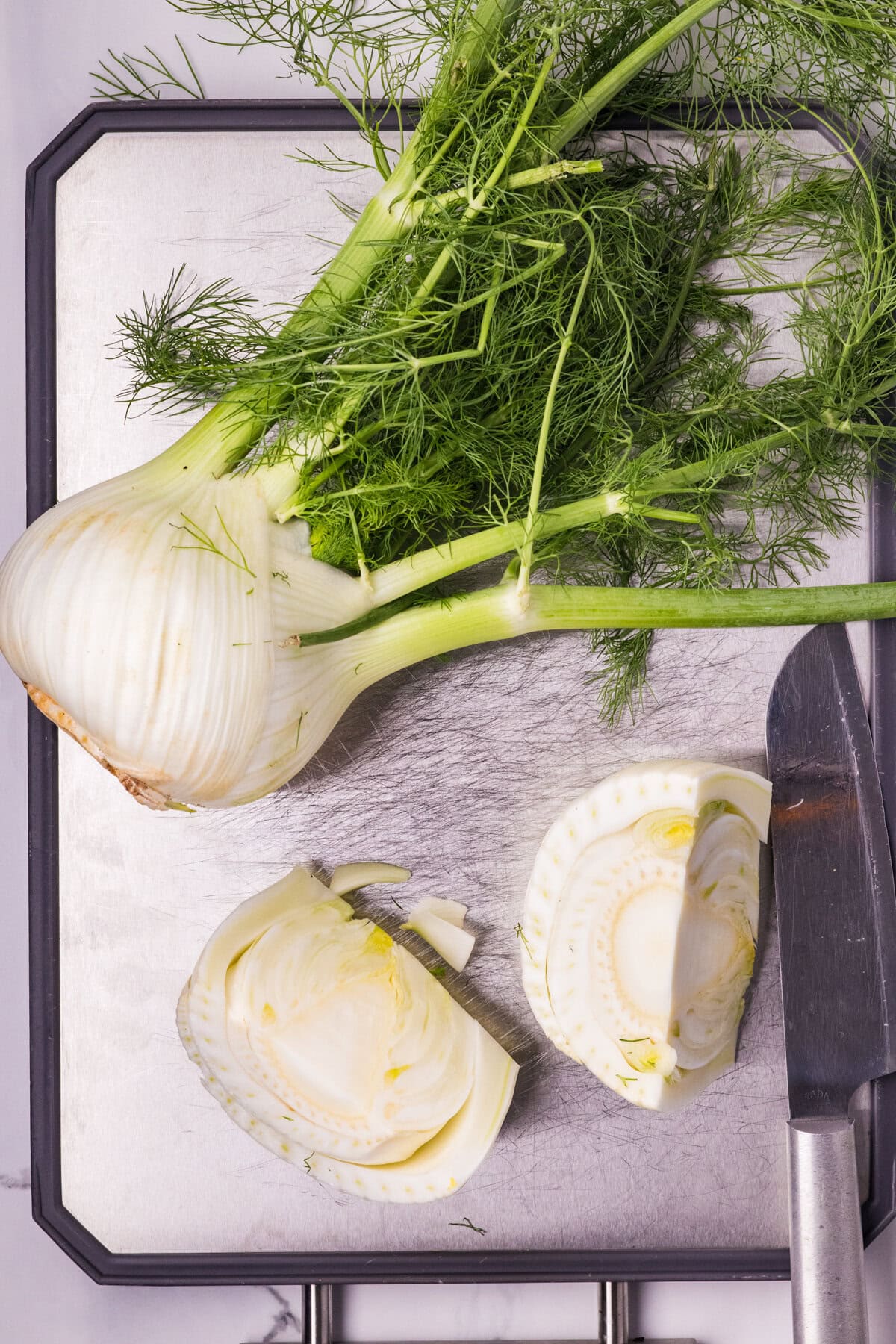 Chopping fennel. 
