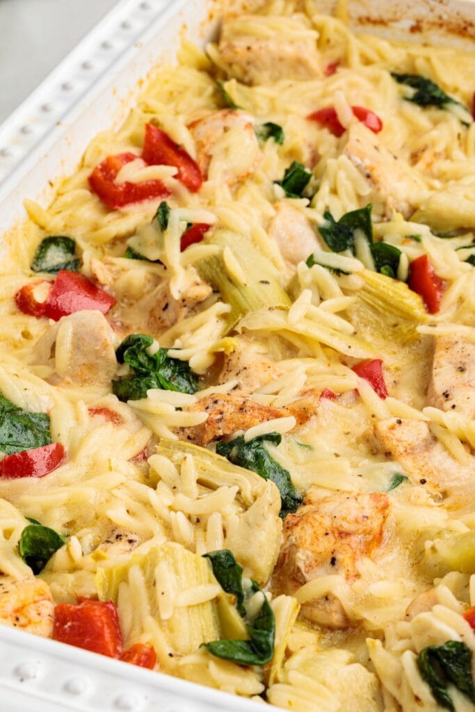 Baked Chicken Orzo close-up.