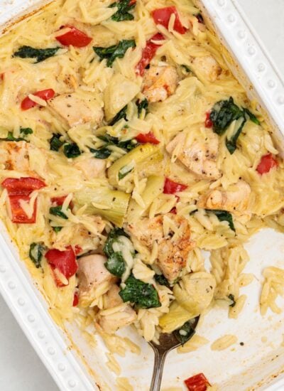 Scooping out from the casserole.