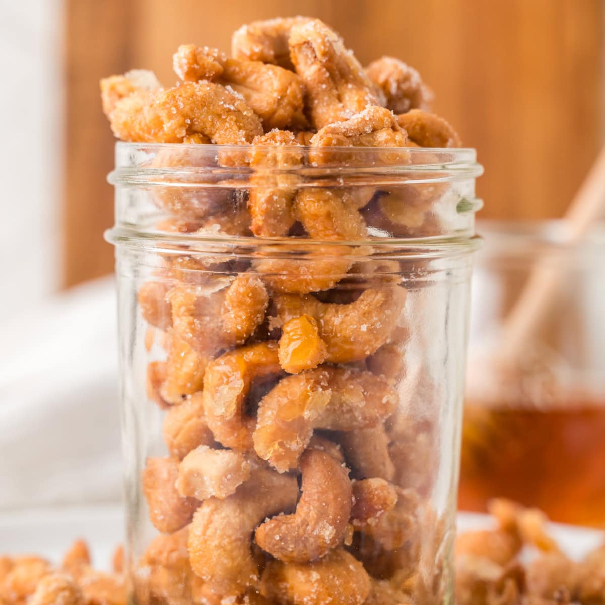 Jar of Honey Roasted Cashews. 