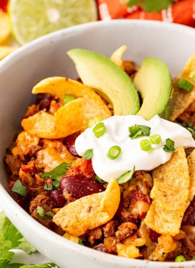 Frito pie in a bowl.