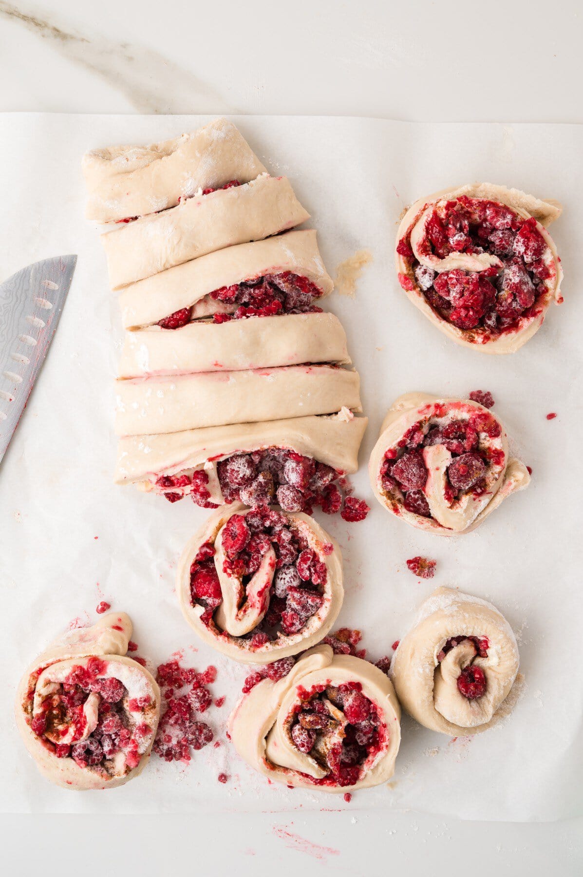 Sliced into rolls. 