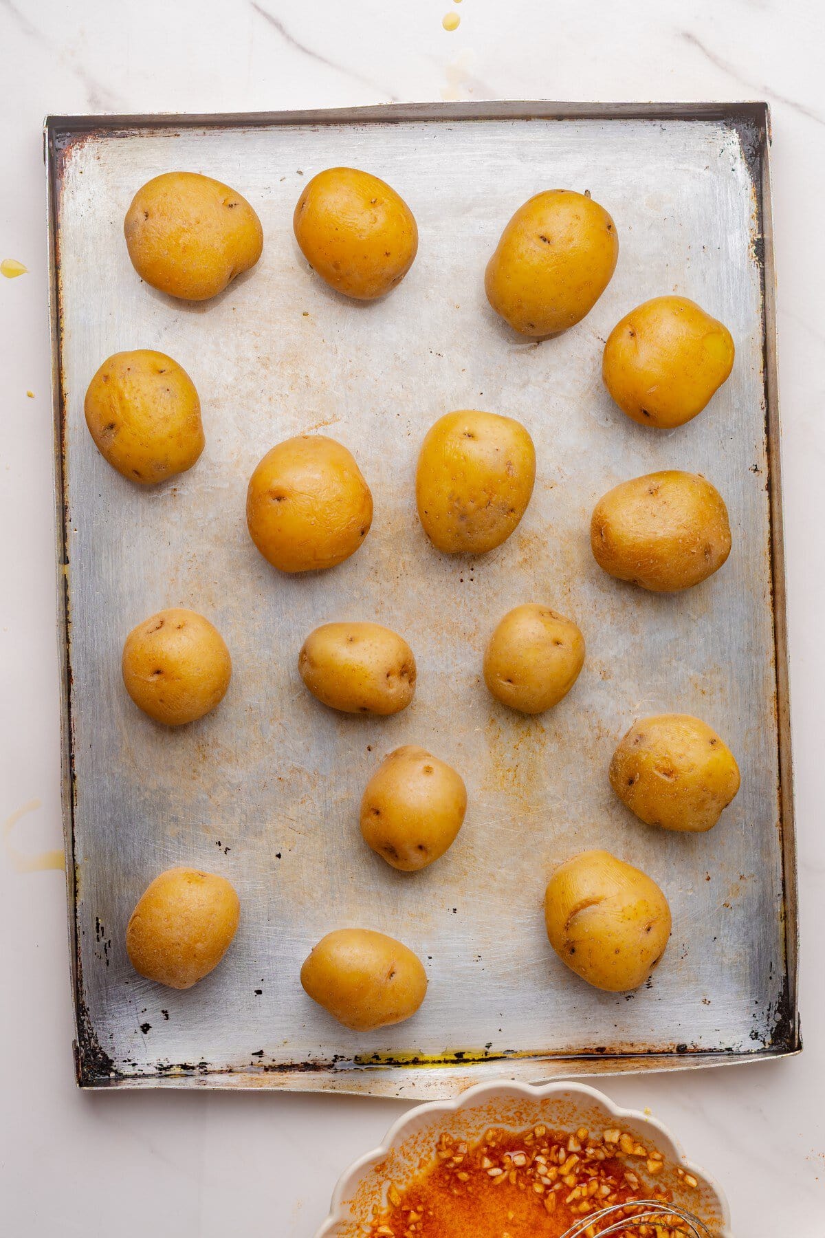 Drying the potatoes.