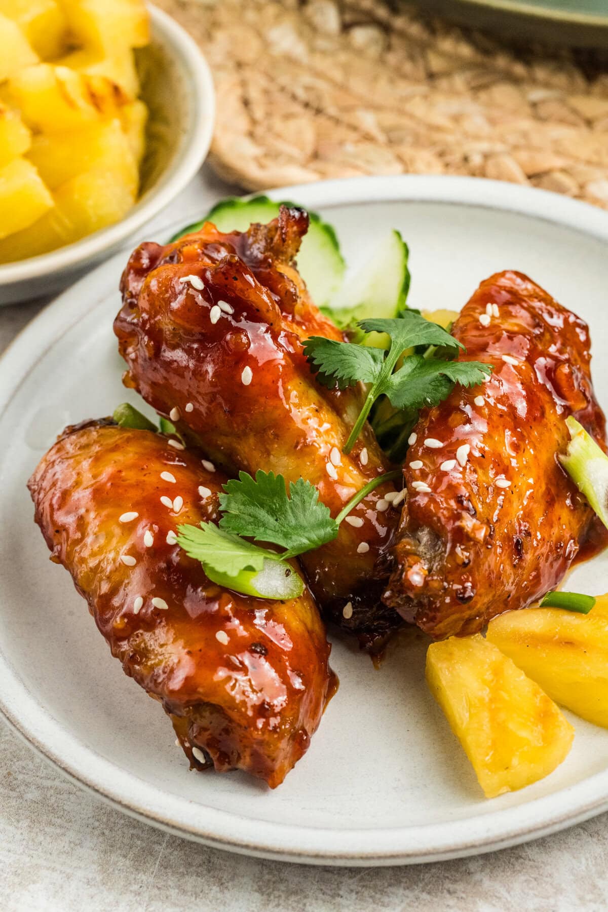 Wings and garnish on a plate. 