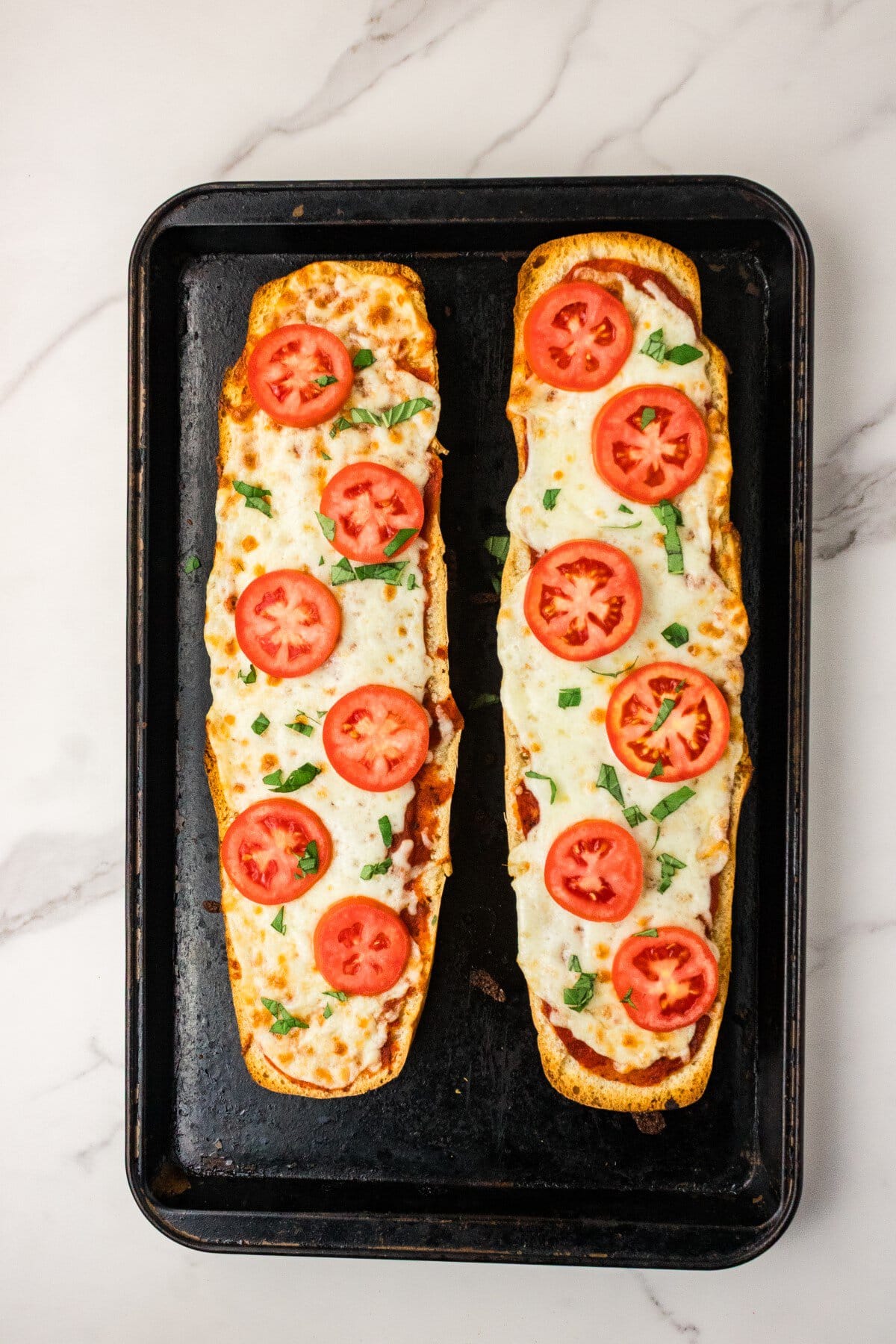 Garnished with basil.