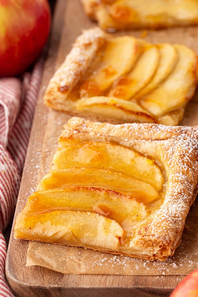 Squares of apple tart ready to serve.
