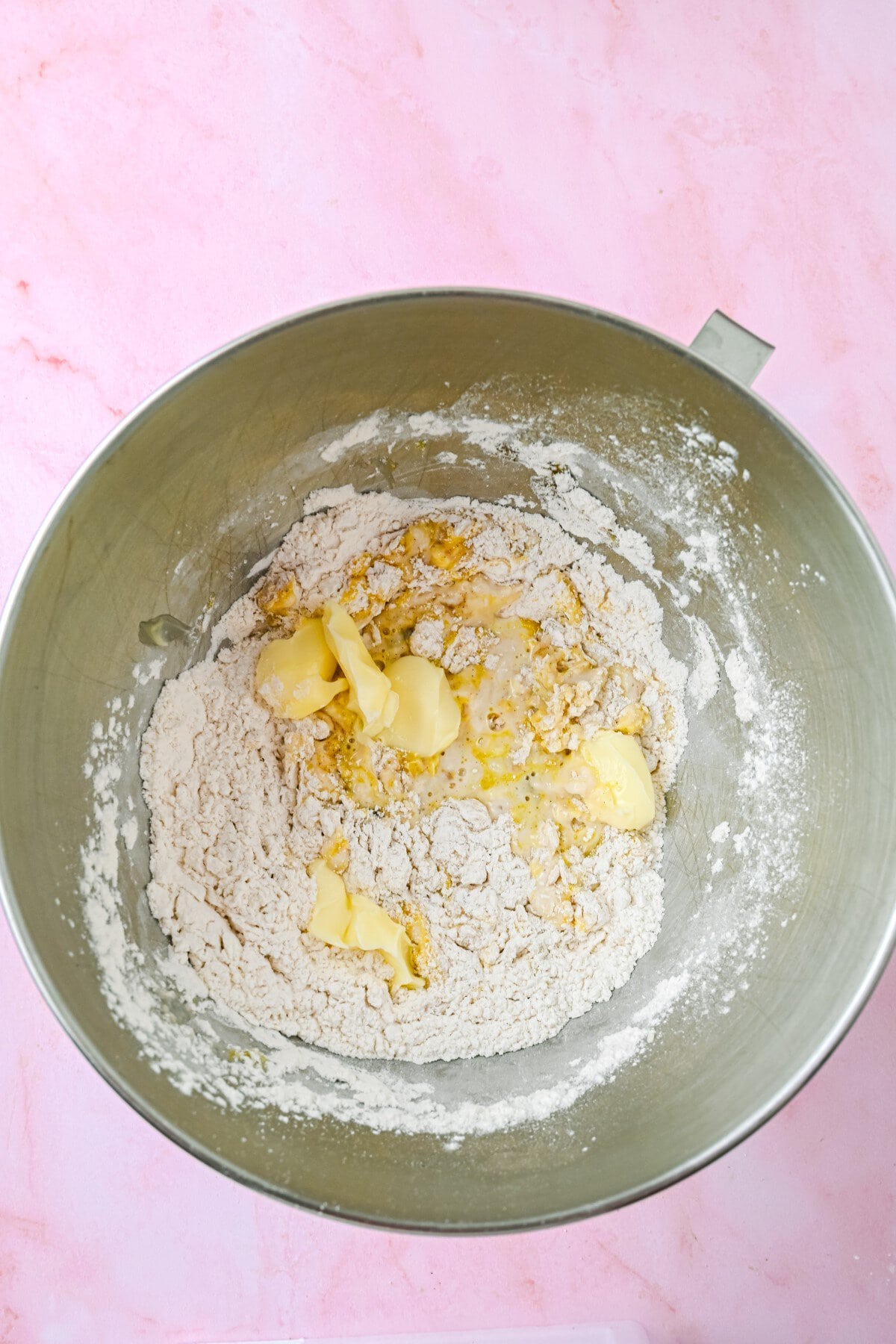 Wet ingredients added and mixed.