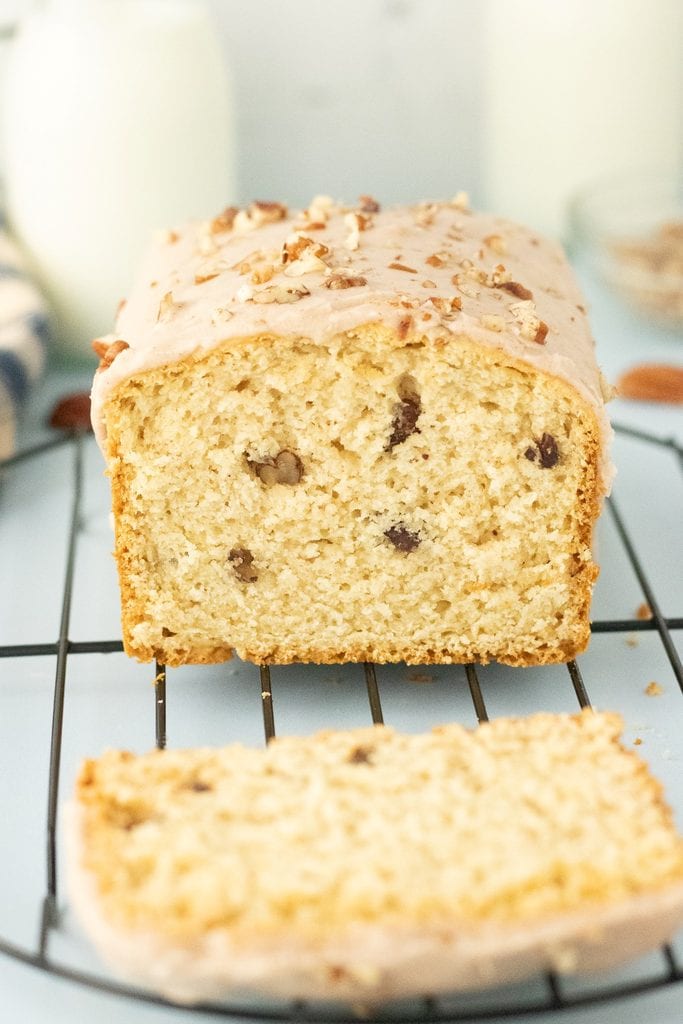 Showing the slice Butter Pecan Ice Cream Bread.