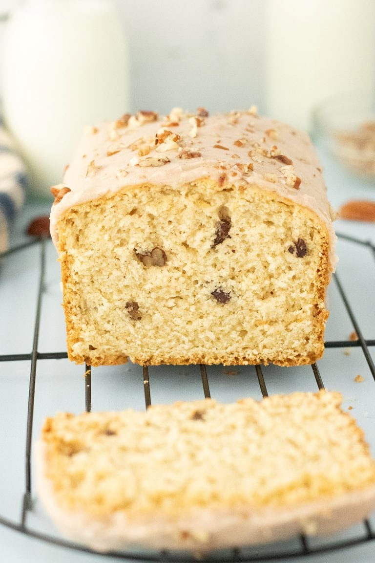 Showing the slice Butter Pecan Ice Cream Bread.