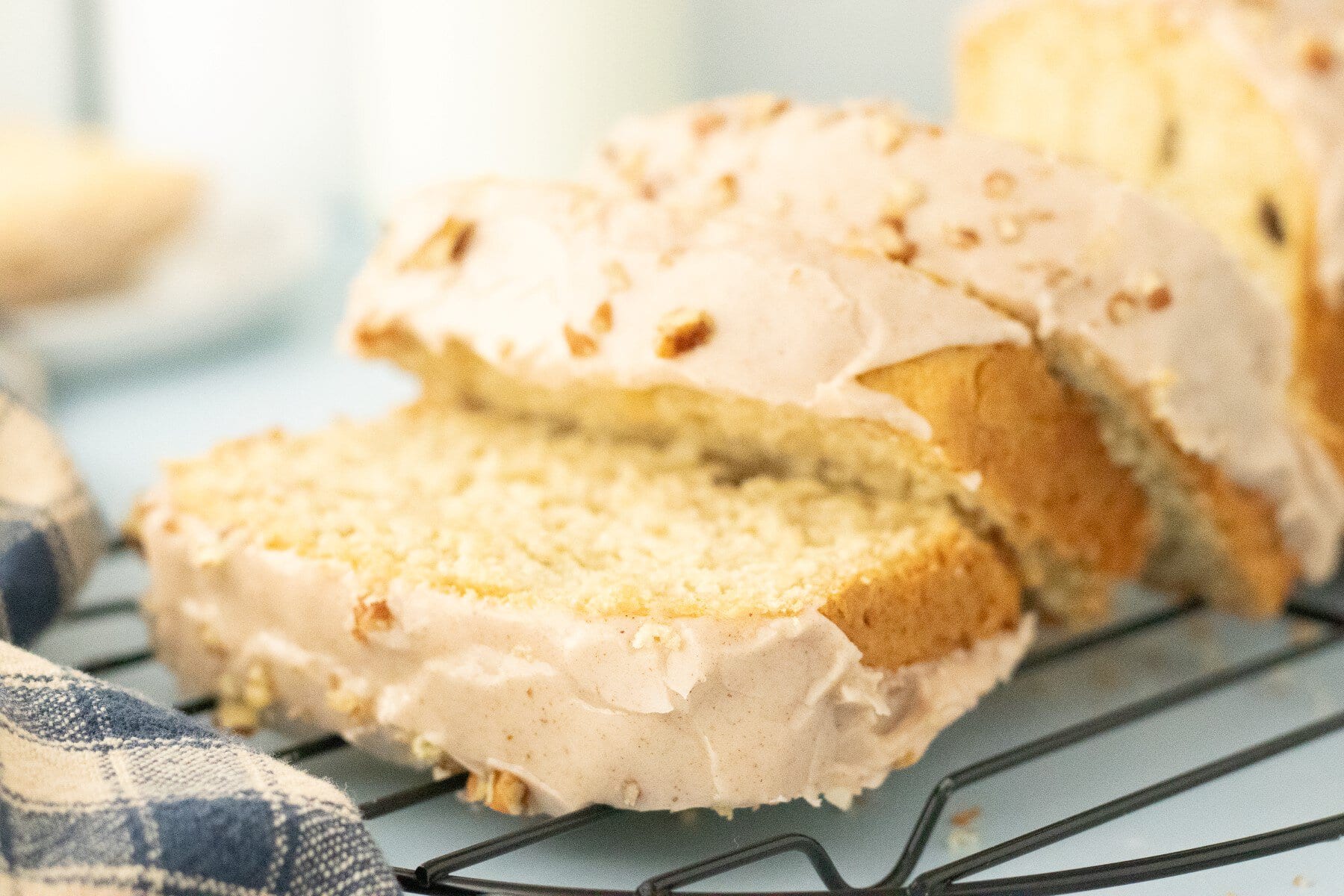 Slices of glazed loaf.