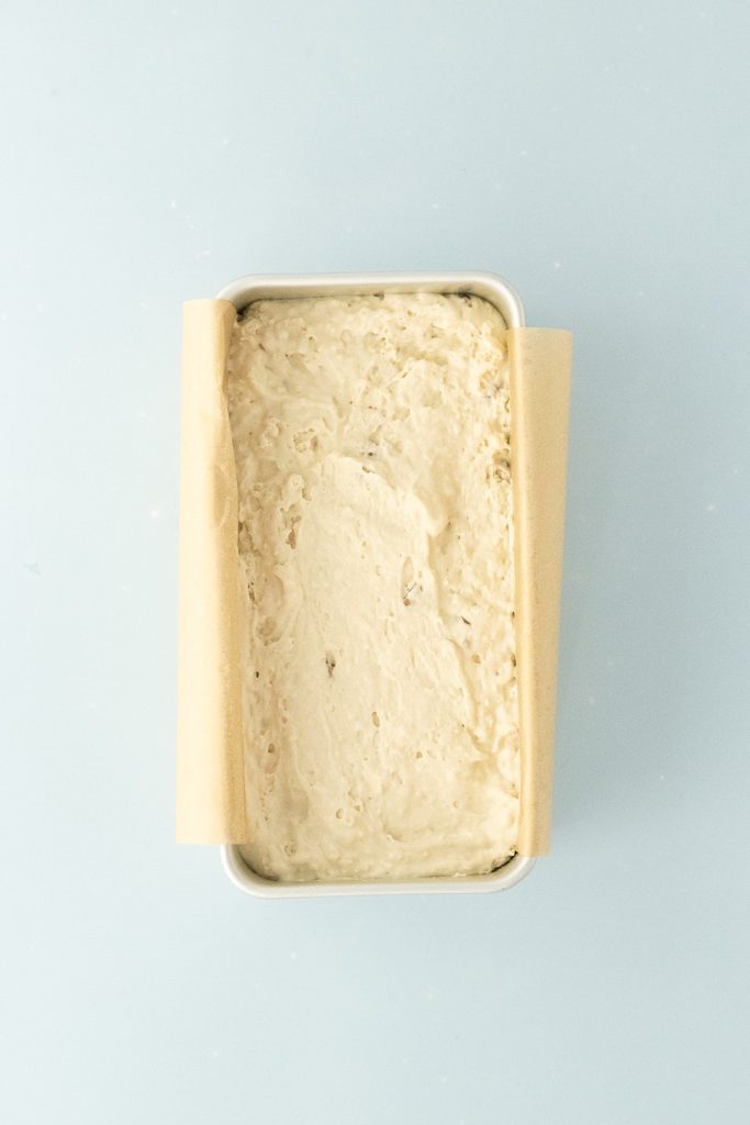 Batter poured into a greased laof pan.