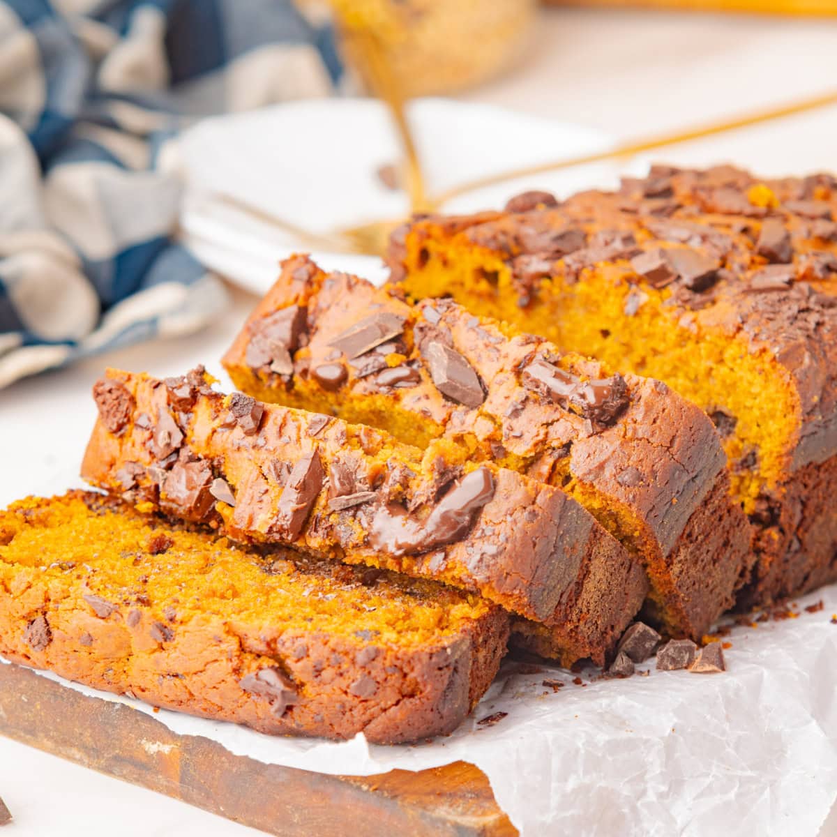 Pumpkin bread sliced.