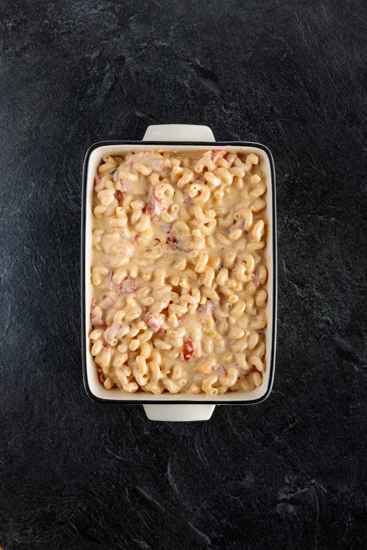 Poured into a casserole dish.