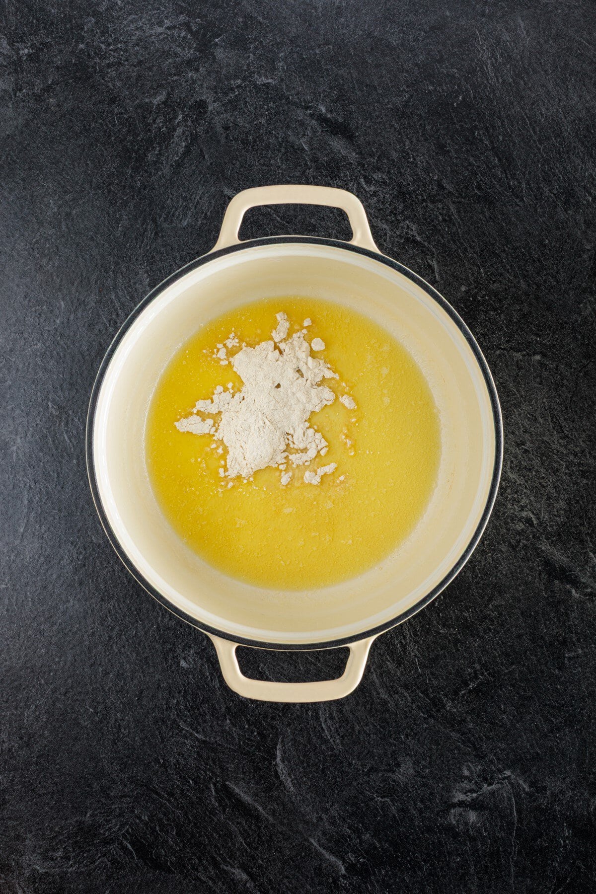 Melted butter and flour.